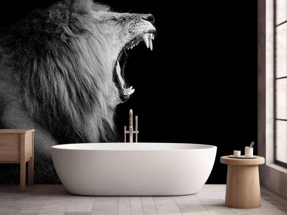 Gevaarlijke Leeuw op Zwarte Achtergrond