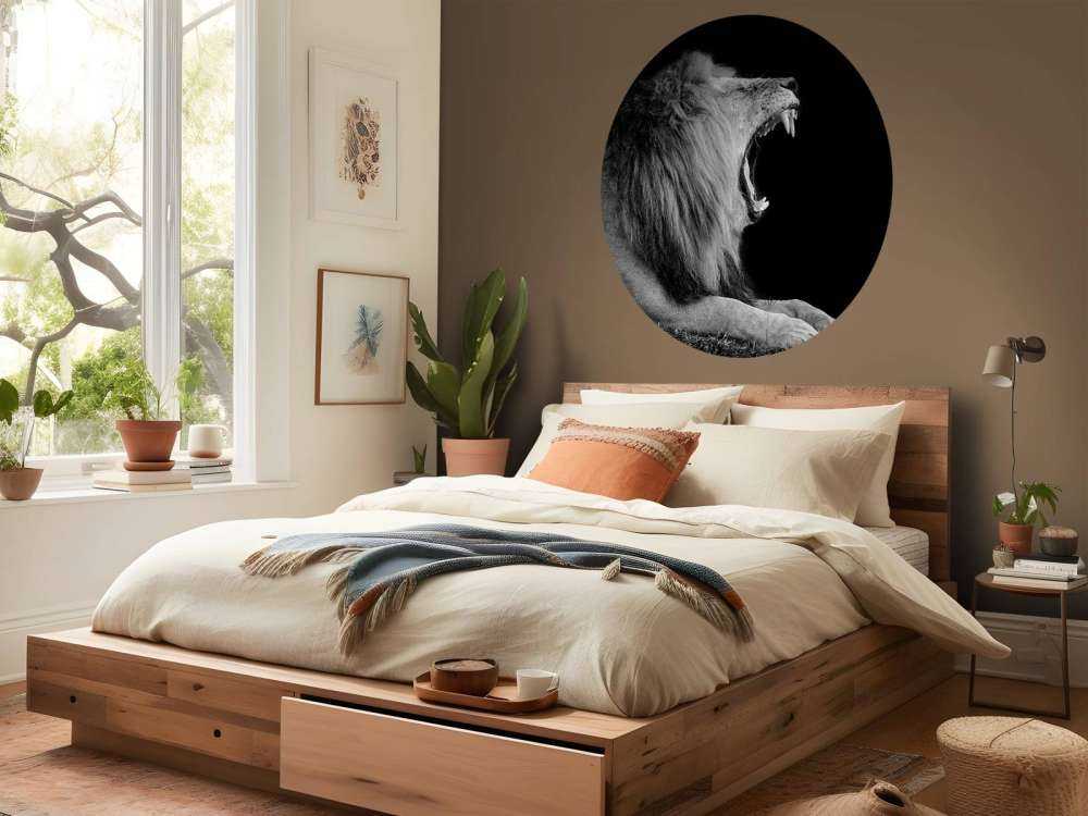 Gevaarlijke Leeuw op Zwarte Achtergrond