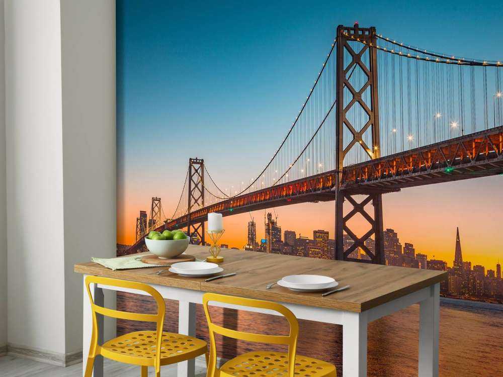 San Francisco-Oakland Bay Bridge in de avond