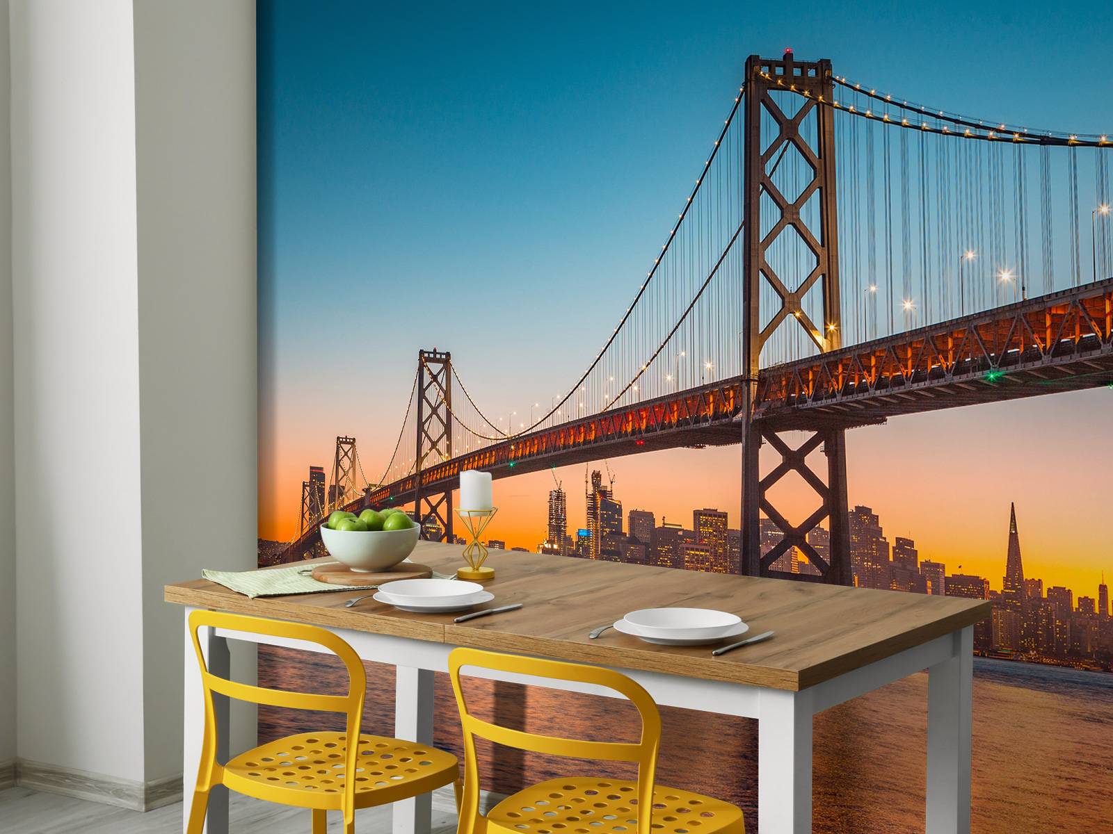 San Francisco-Oakland Bay Bridge in de avond