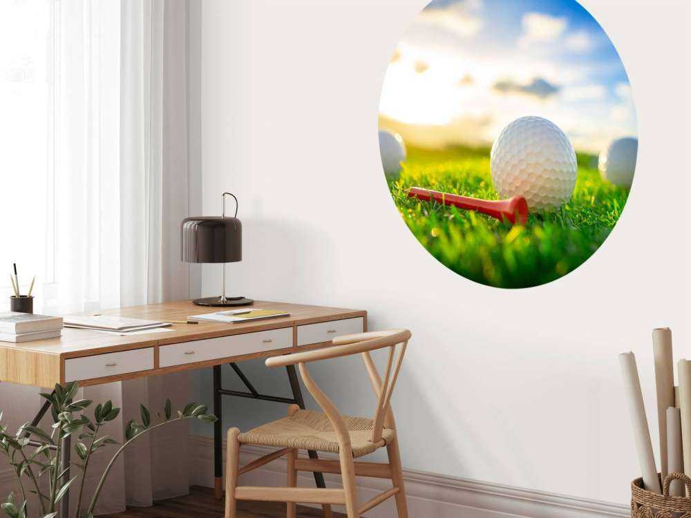 Golfballen met houder op kunstgras