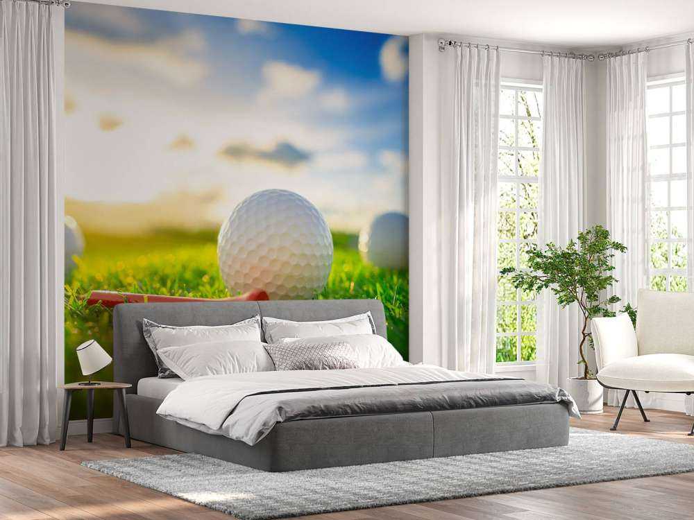 Golfballen met houder op kunstgras