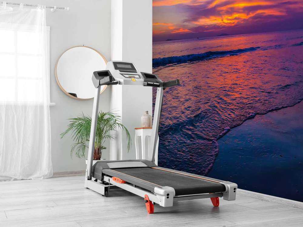 Paarse zonsondergang op het strand