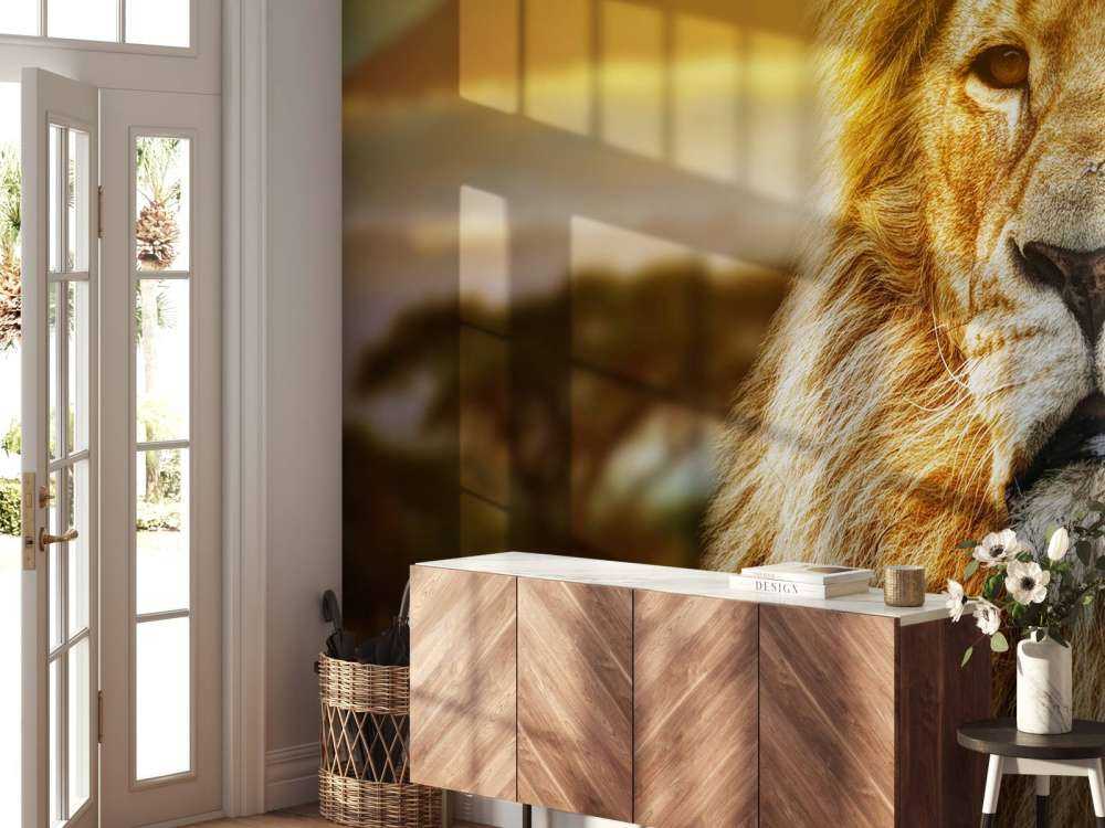 Leeuw in een savanne landschap