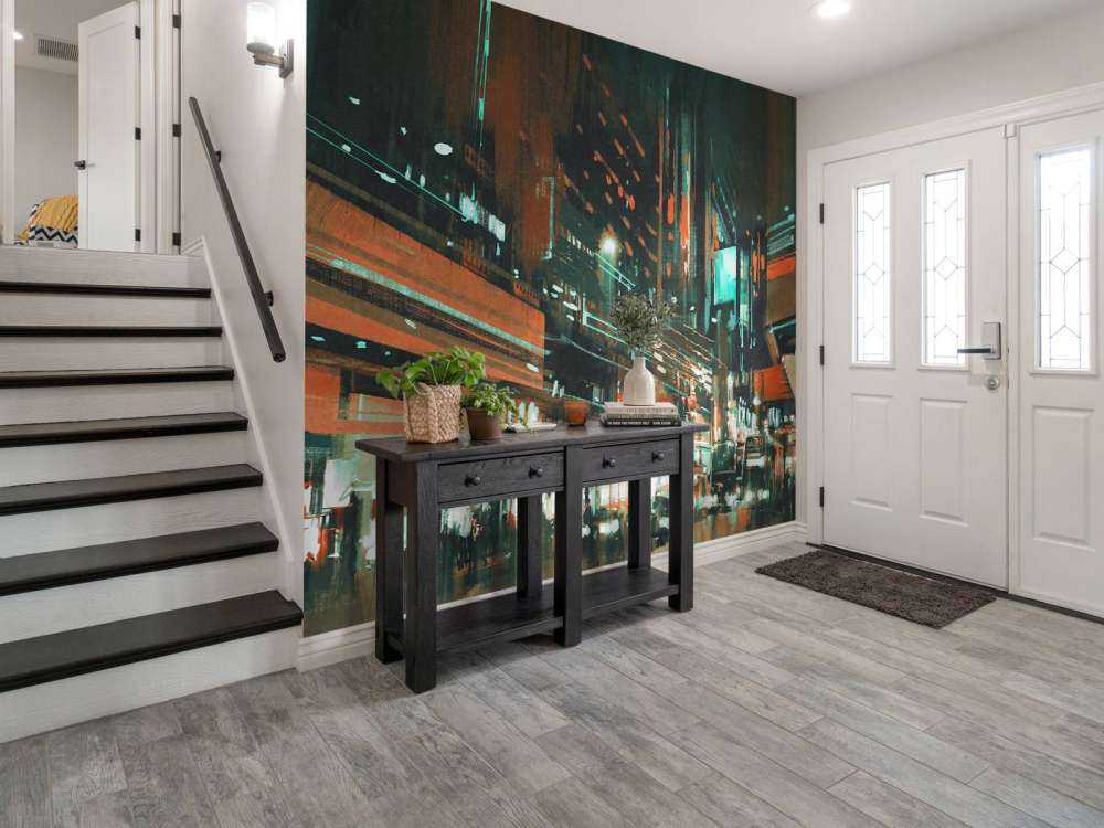 Schilderij van een drukke stad