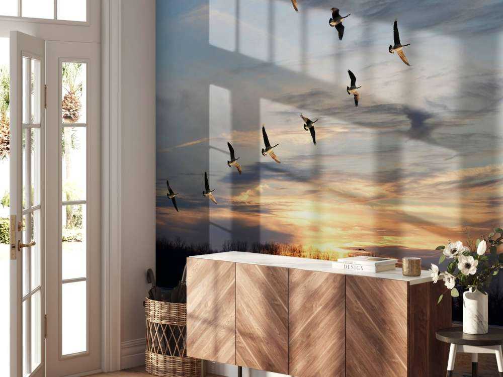 Grote Canadese ganzen in V-formatie