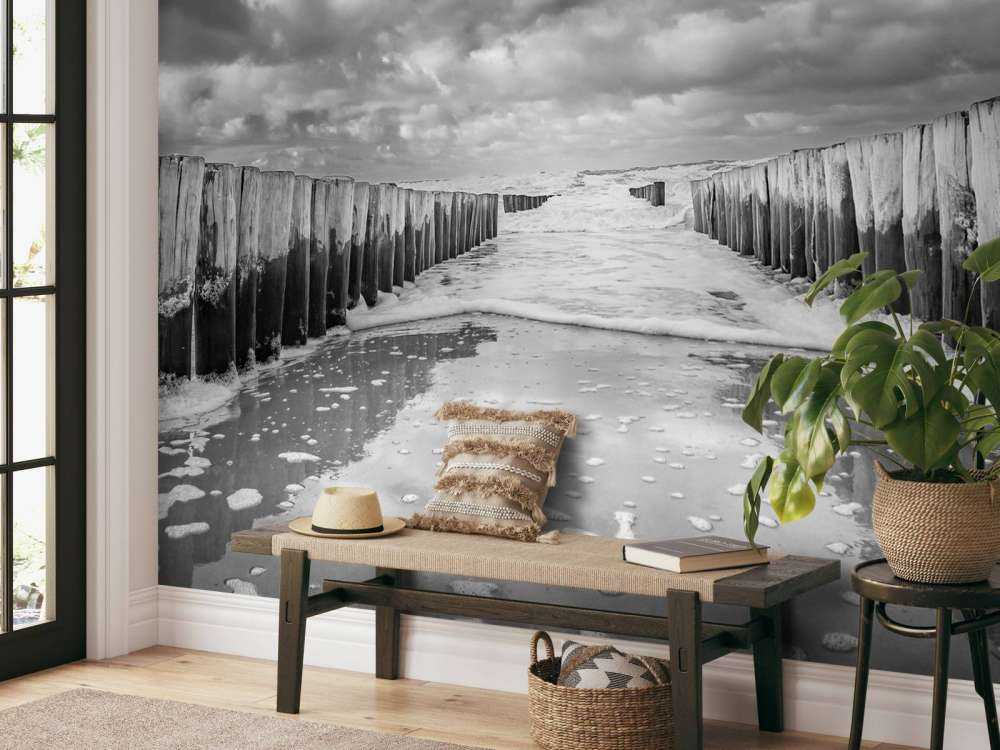 Onrustige zee in zwart-wit