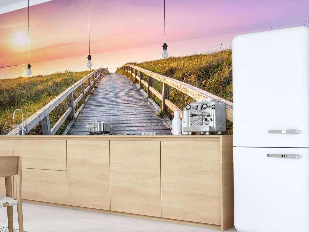 Strand bij zonsondergang