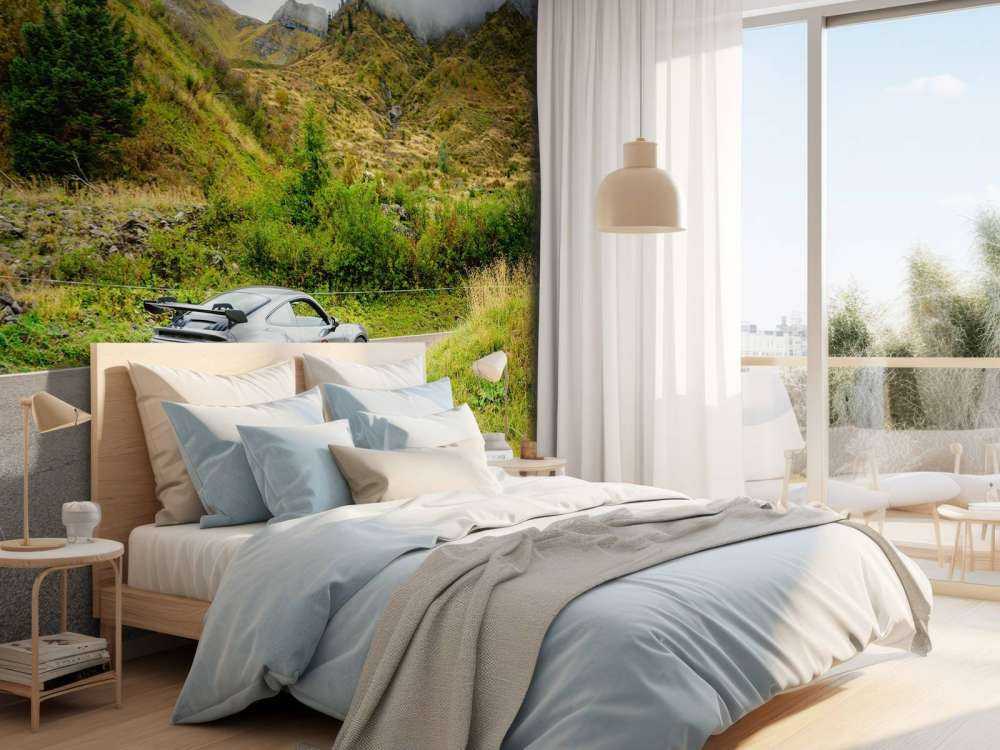 Sportwagen door bergmist