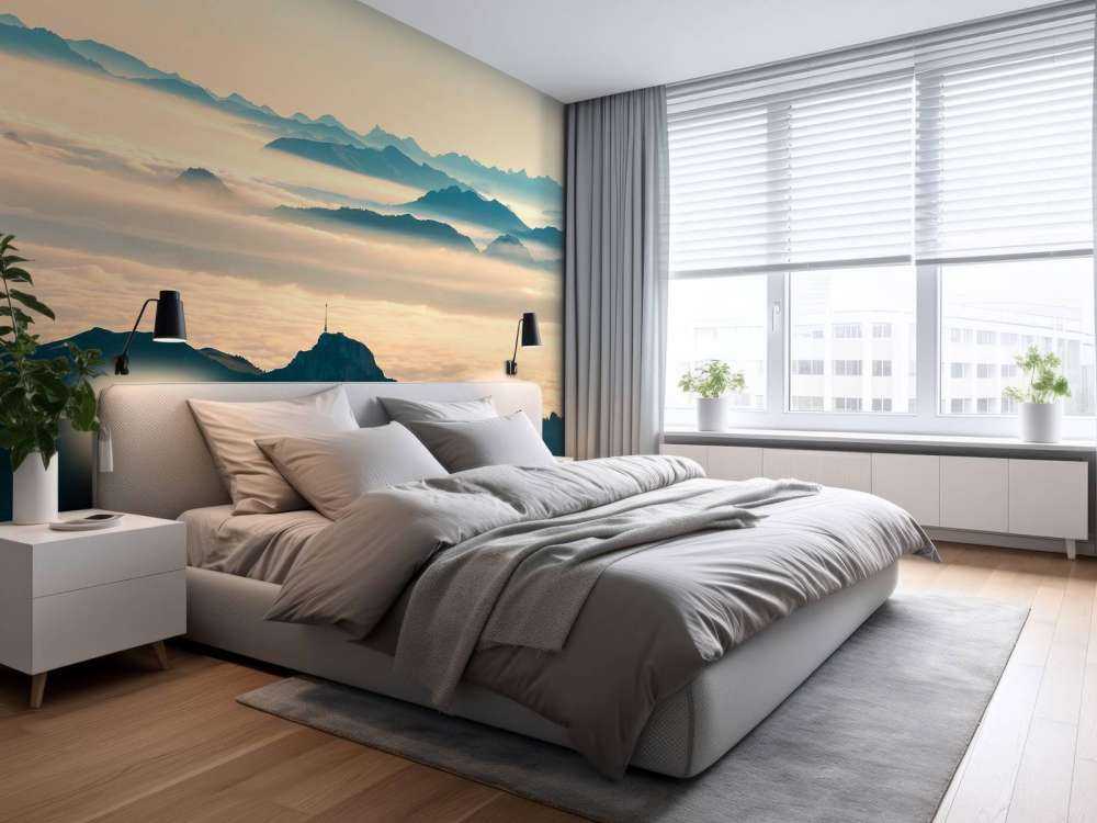 Blauwe berglagen in ochtendmist