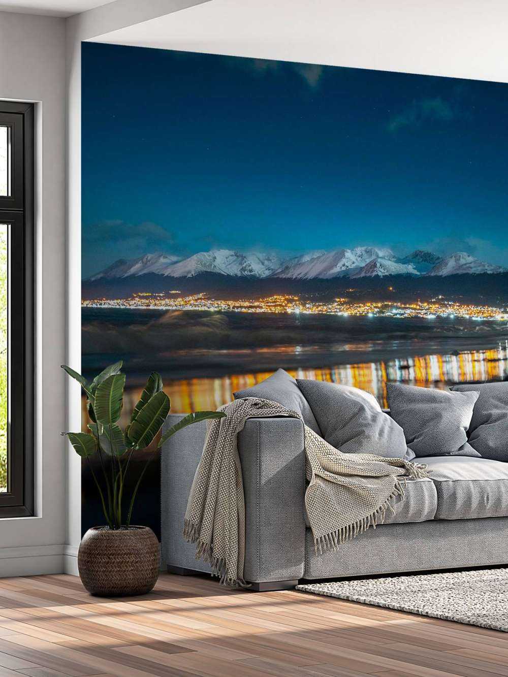 Nachtlicht Aan Besneeuwde Kust