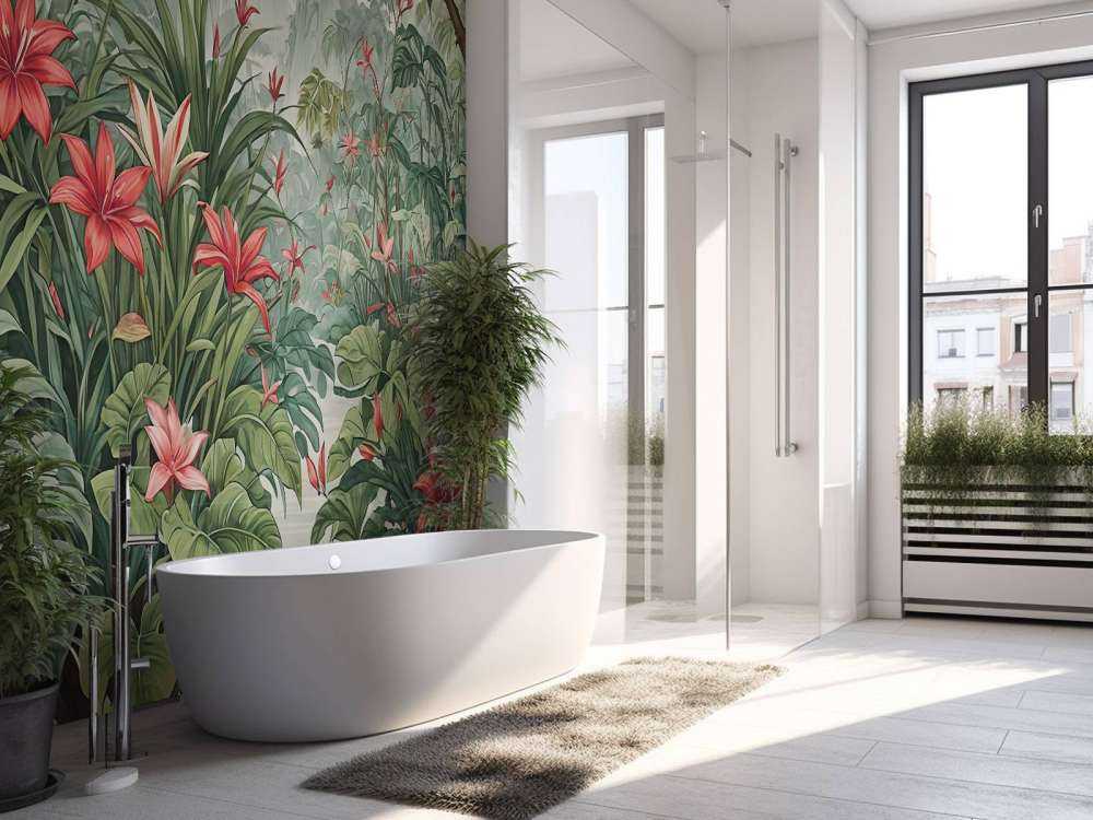 Tropisch leliebos in ochtendmist