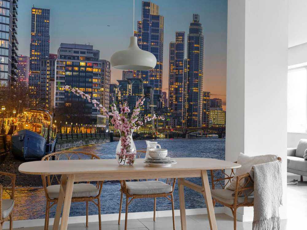 London cityscape over Thames river in evening