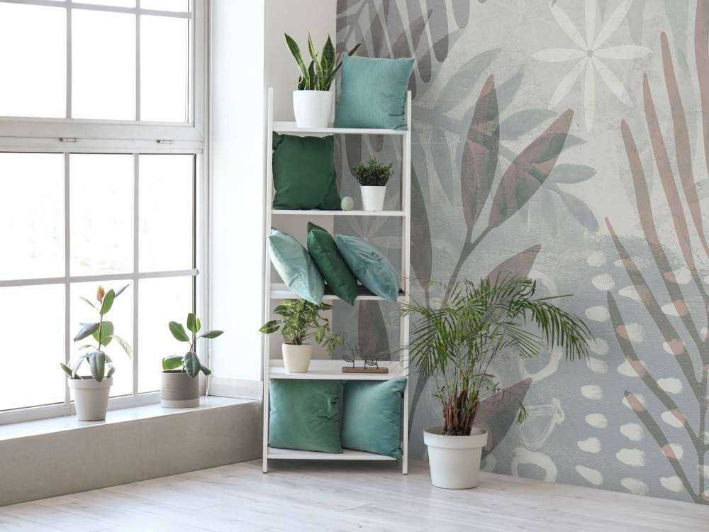 Palm Leaf Collage Mix Grey Brown