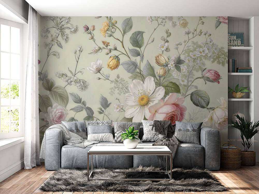Romantische veldbloemen op saliegroen