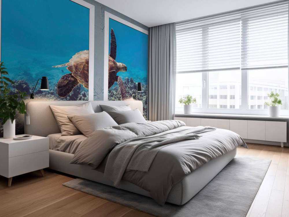 Zeeschildpad boven koraalrif