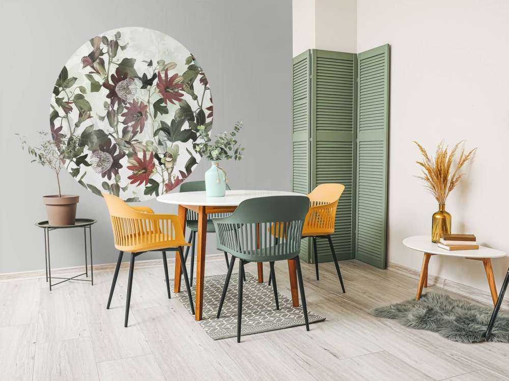 Seven Birds in Enchanted Foliage - Pastel Green