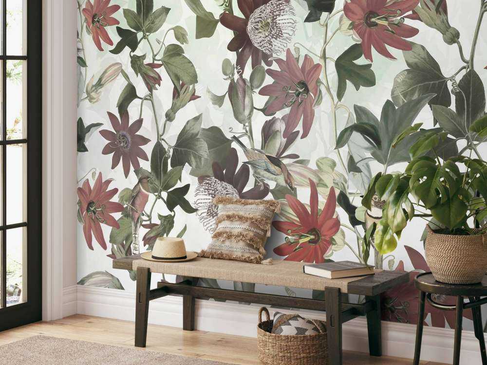 Seven Birds in Enchanted Foliage - Pastel Green