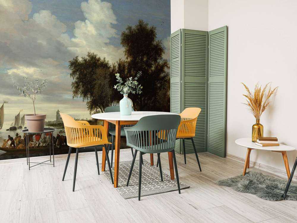 Rivierlandschap met een veerboot