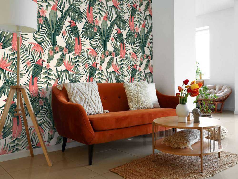 Tropische planten, bloemen en vogels