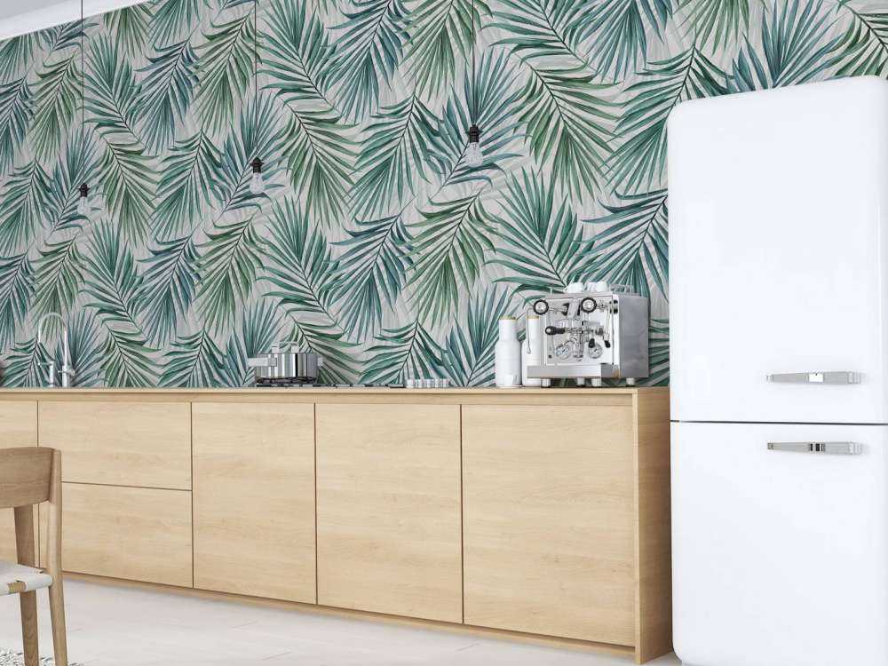 Blauwe en groene palmbladeren