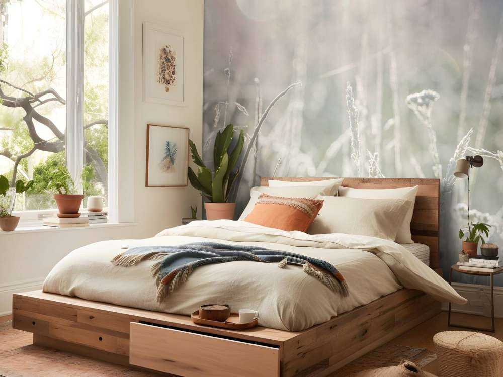 Weide planten in de zon met een wazige achtergrond