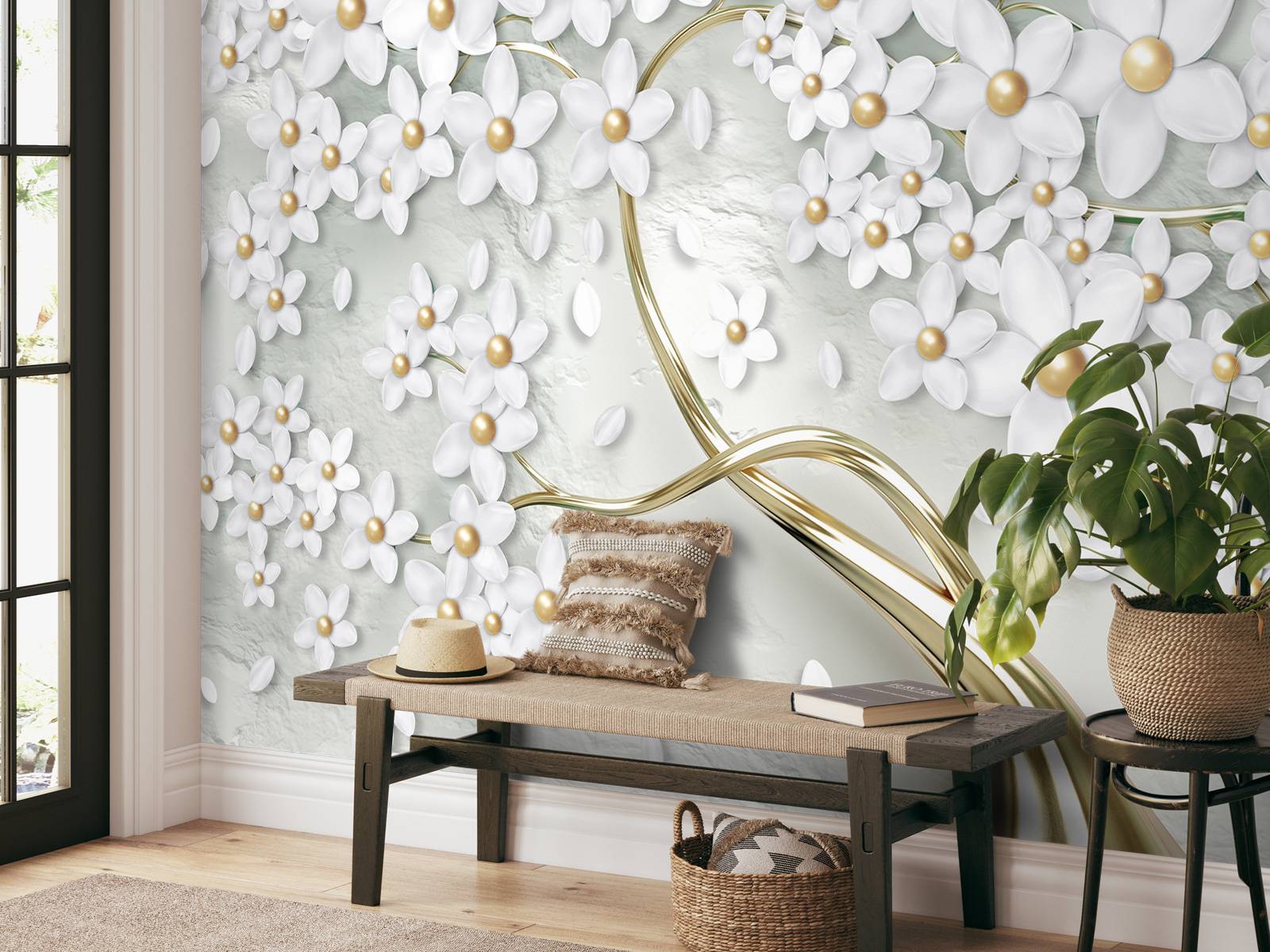 Wit gouden bloemen