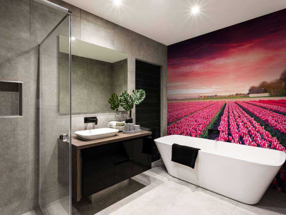 Roze tulpenveld met dynamische kleuren