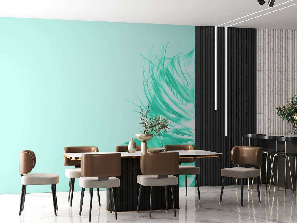 Blauwe achtergrond met exotische bladeren