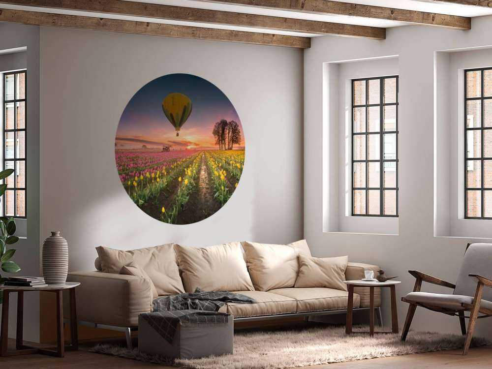 Roze gele tulpenveld