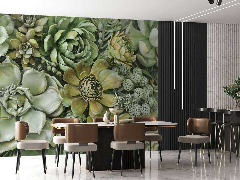 Green botanical succulents vertical garden