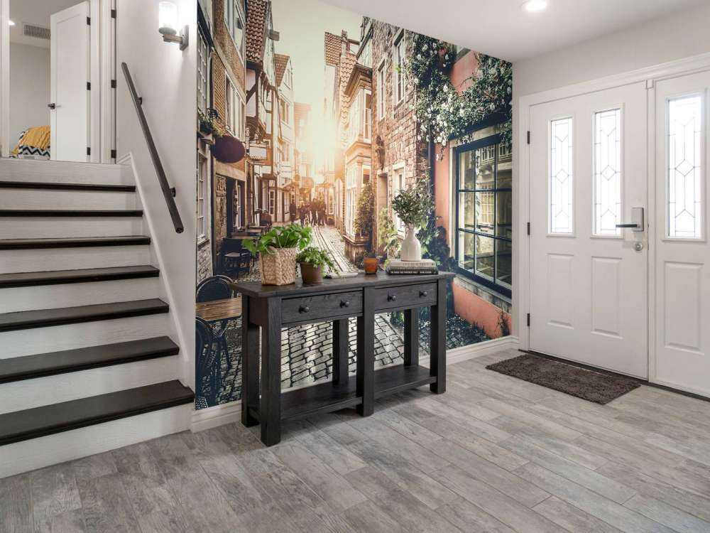 Zonsondergang in een oud straatje