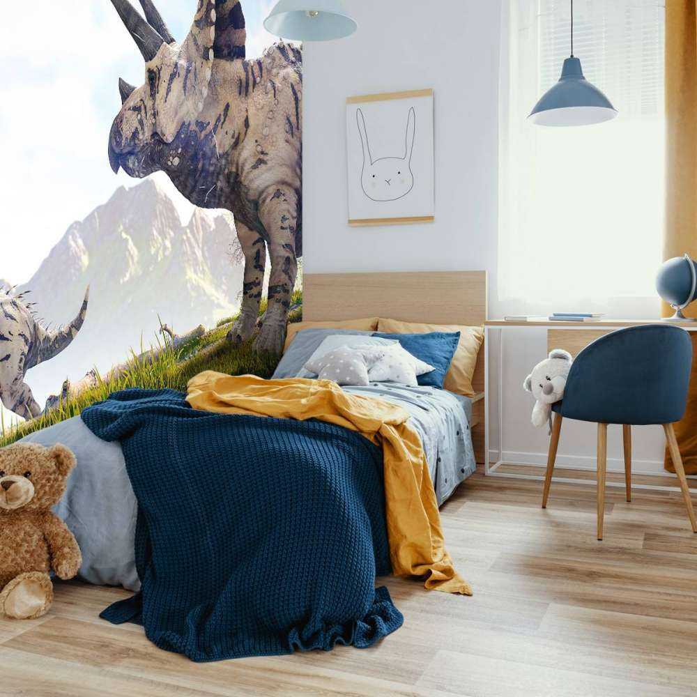 Dinosaurussen lopend door de natuur