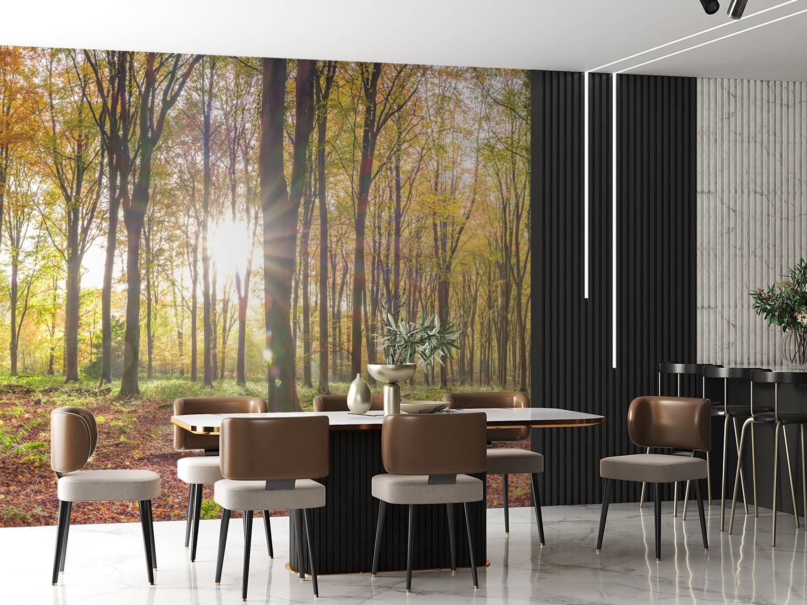 Zonlicht door herfstbos
