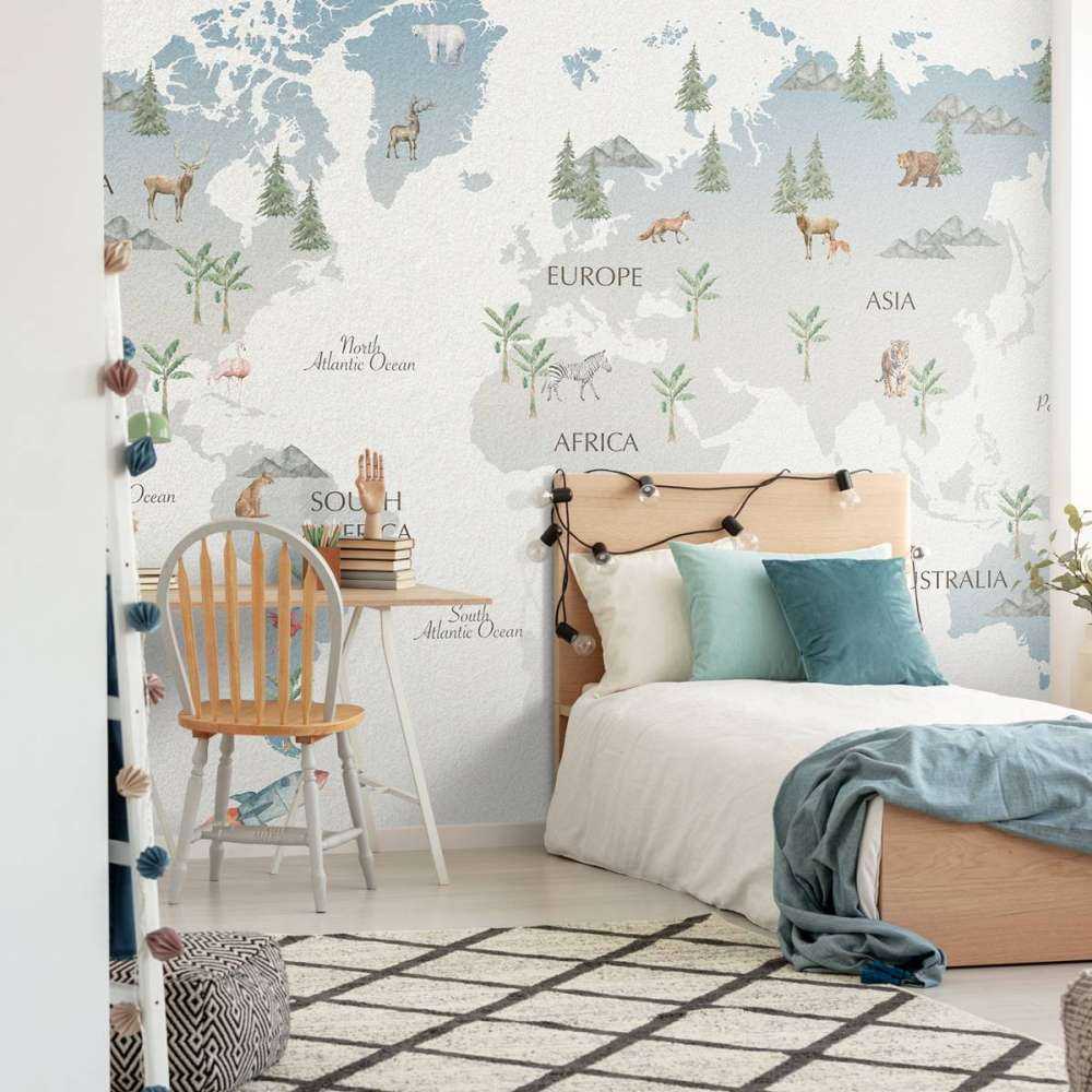 Wereldkaart met planeten