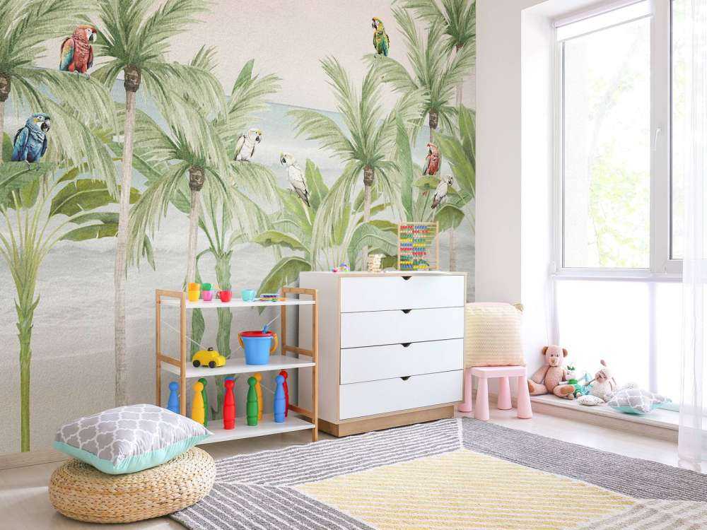 Papegaaien op het strand in kleur