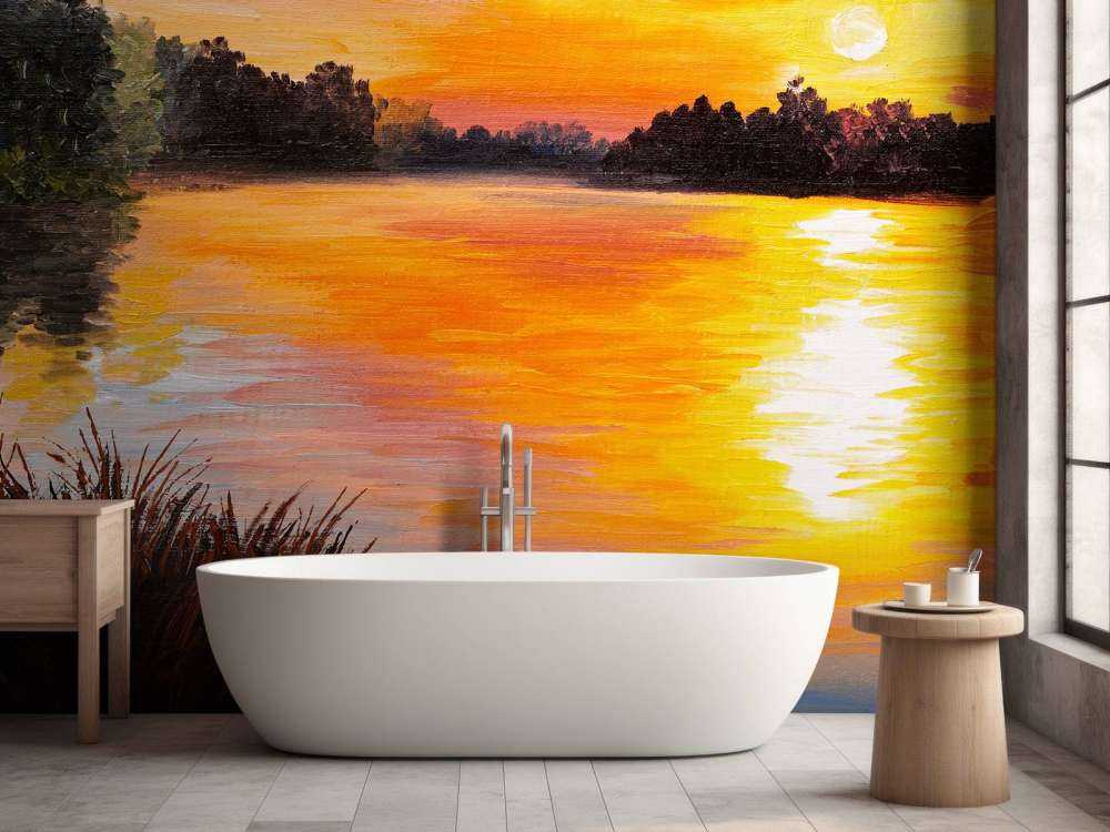 Olieverfschilderij van een meer