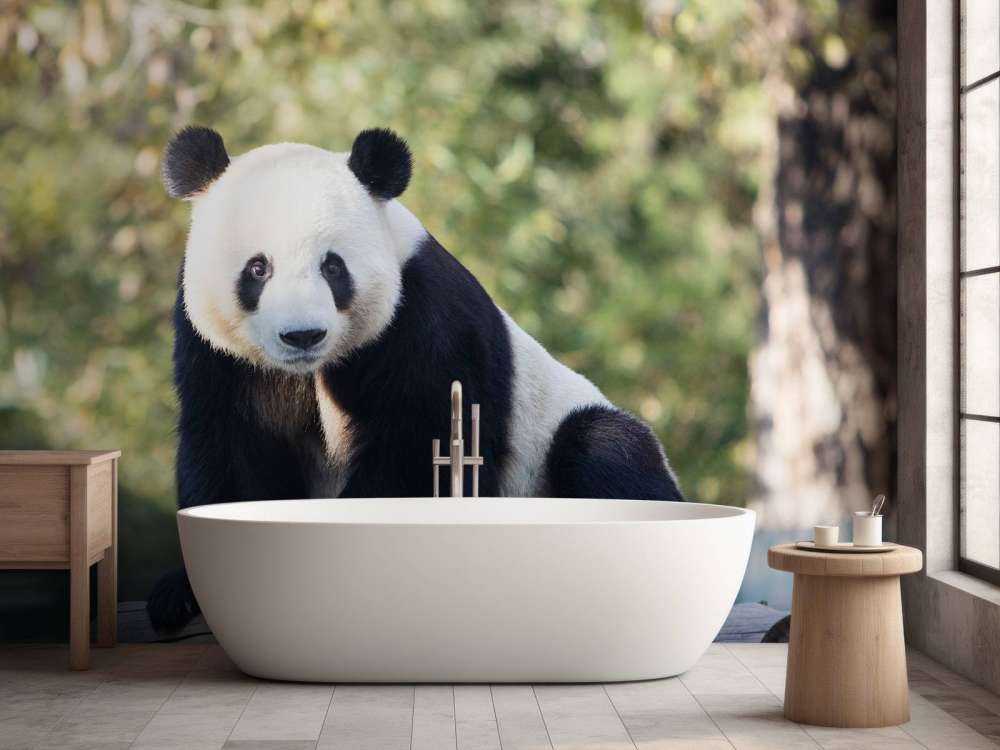 Panda op een houten balk
