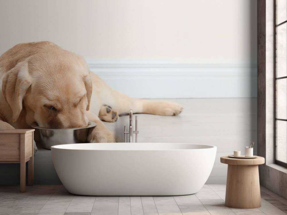 Schattige labrador is aan het eten