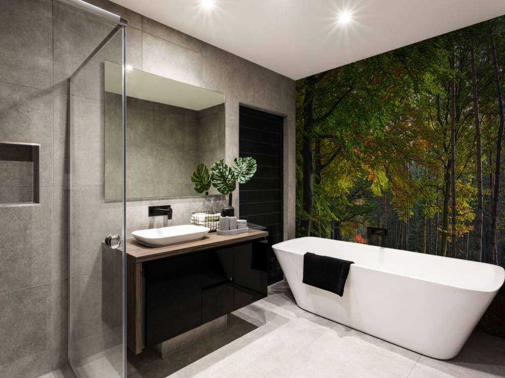 Pad met blaadjes door het bos