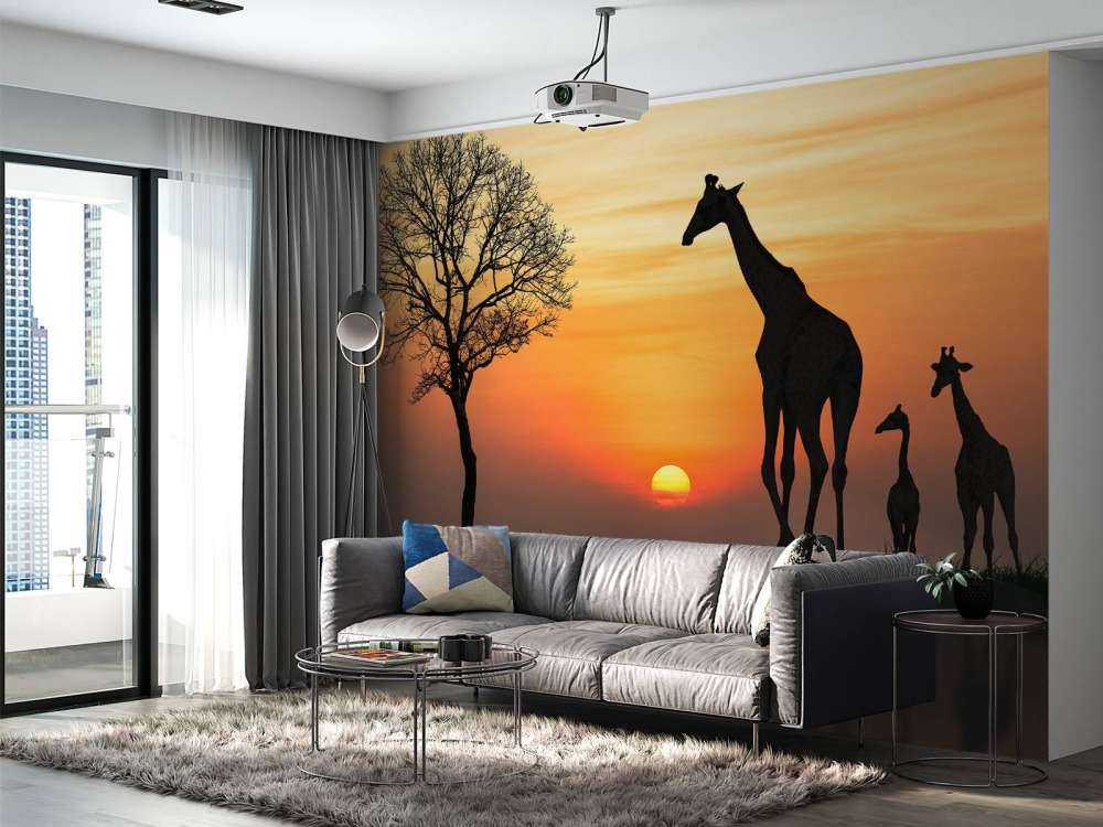 Giraffe achtergrond met zonsondergang