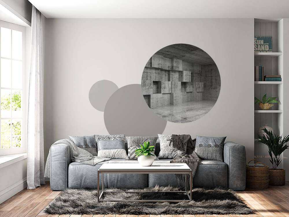 Lege betonnen interieur met decoratie kubussen op de muur