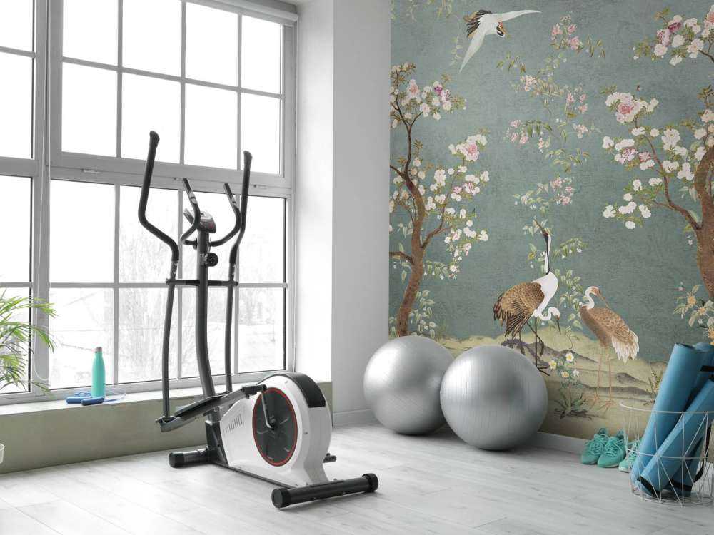 Bloesembomen met kraanvogels in serene tuin