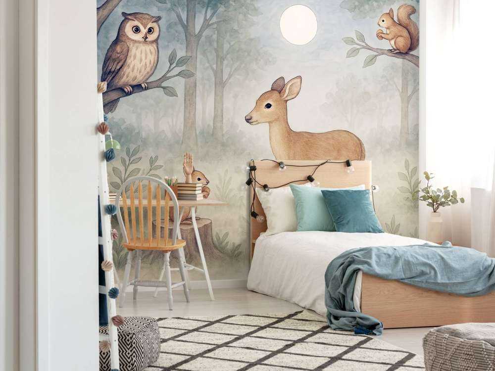 Maanlicht in het bos met dieren