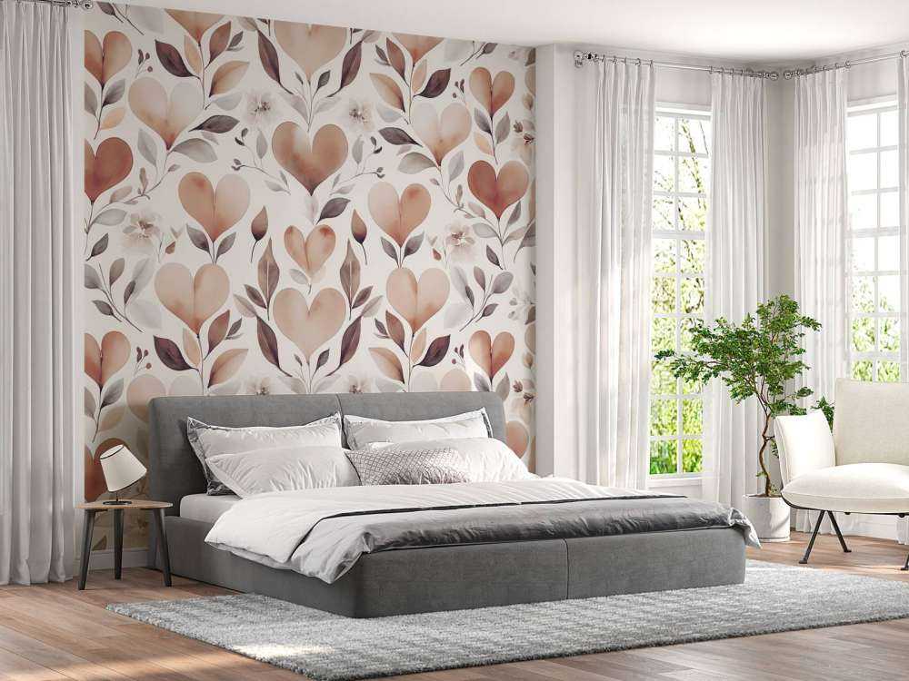 Neutrale hartjes met aquarelbladeren