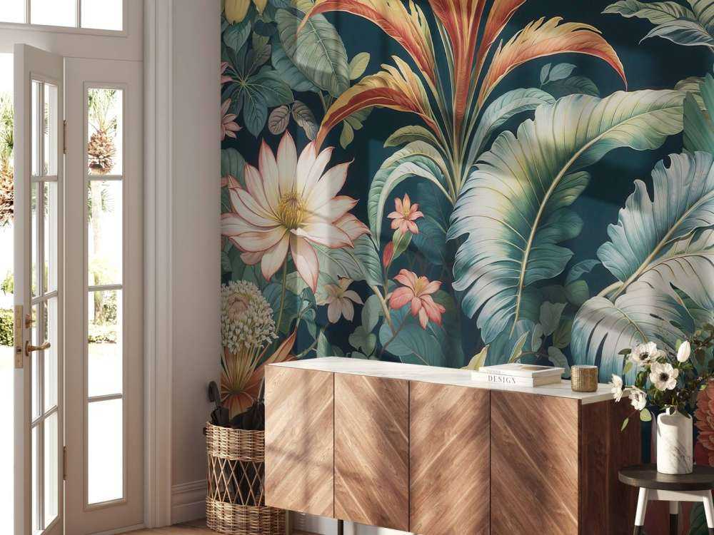 Tropische bloemen in diepe kleuren
