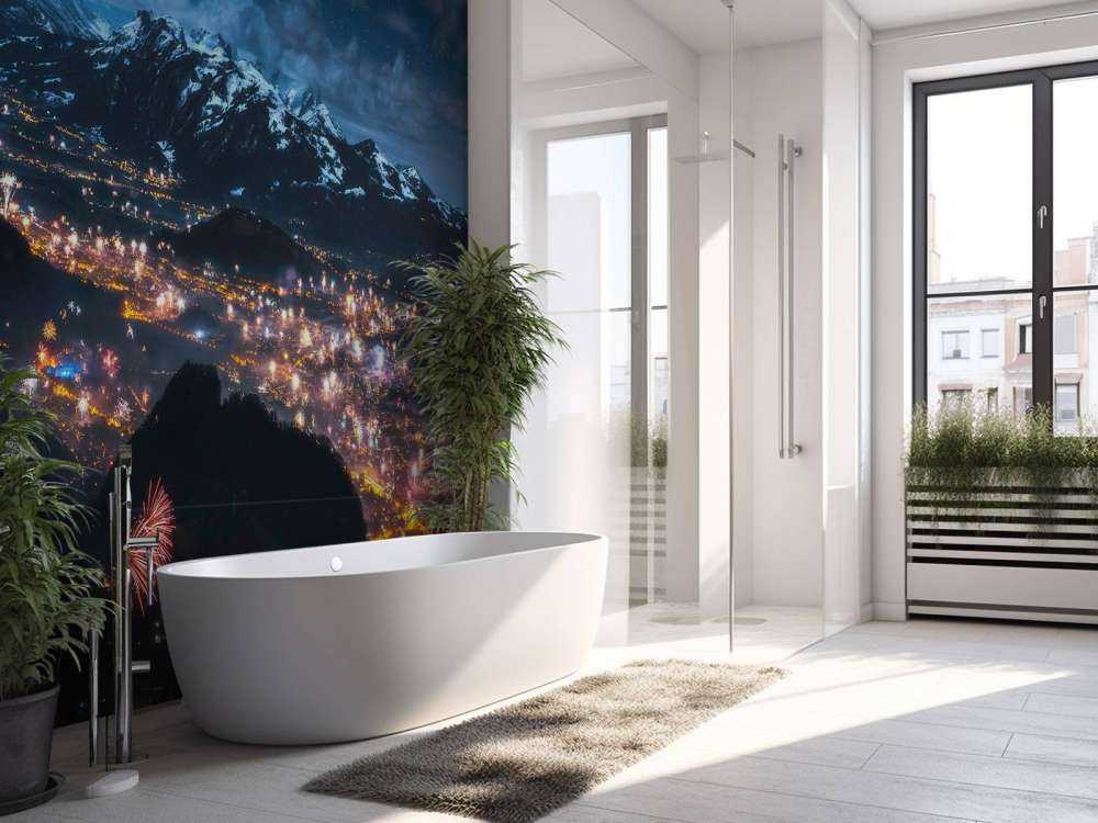 Vuurwerklicht boven alpendorp