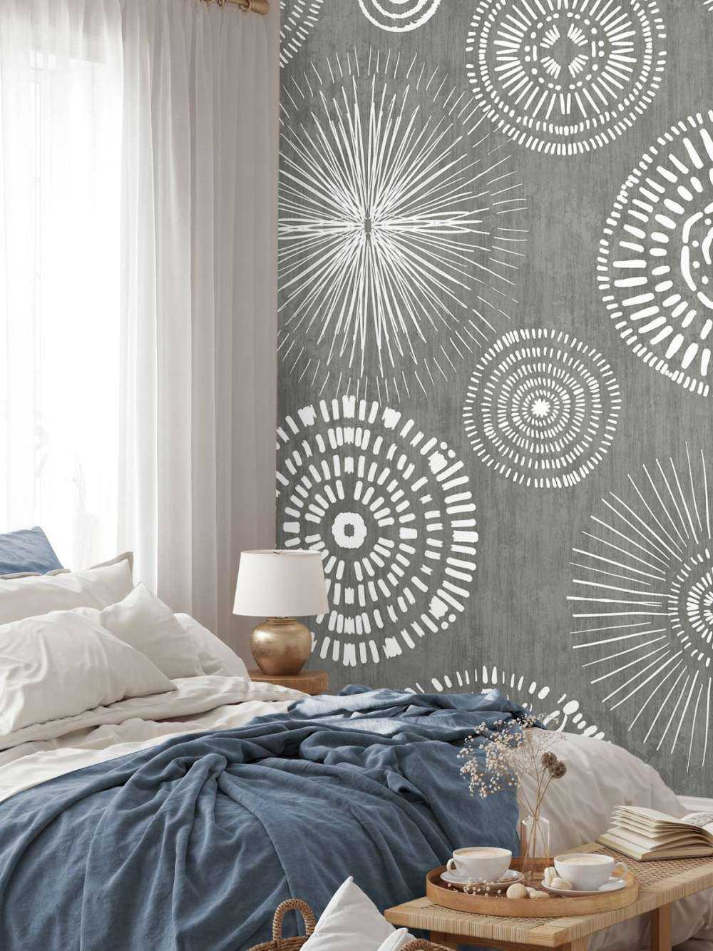 Graceful Boho Circles White Grey