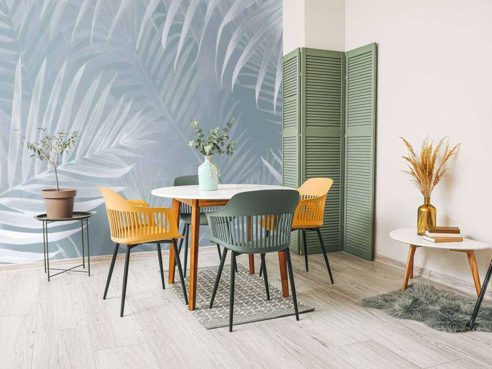 Foggy palm leaves Gray