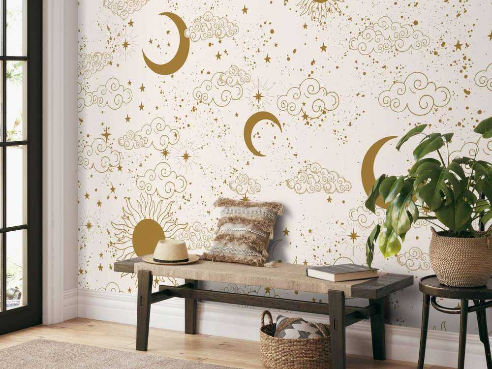 Zon maan en wolken in goud